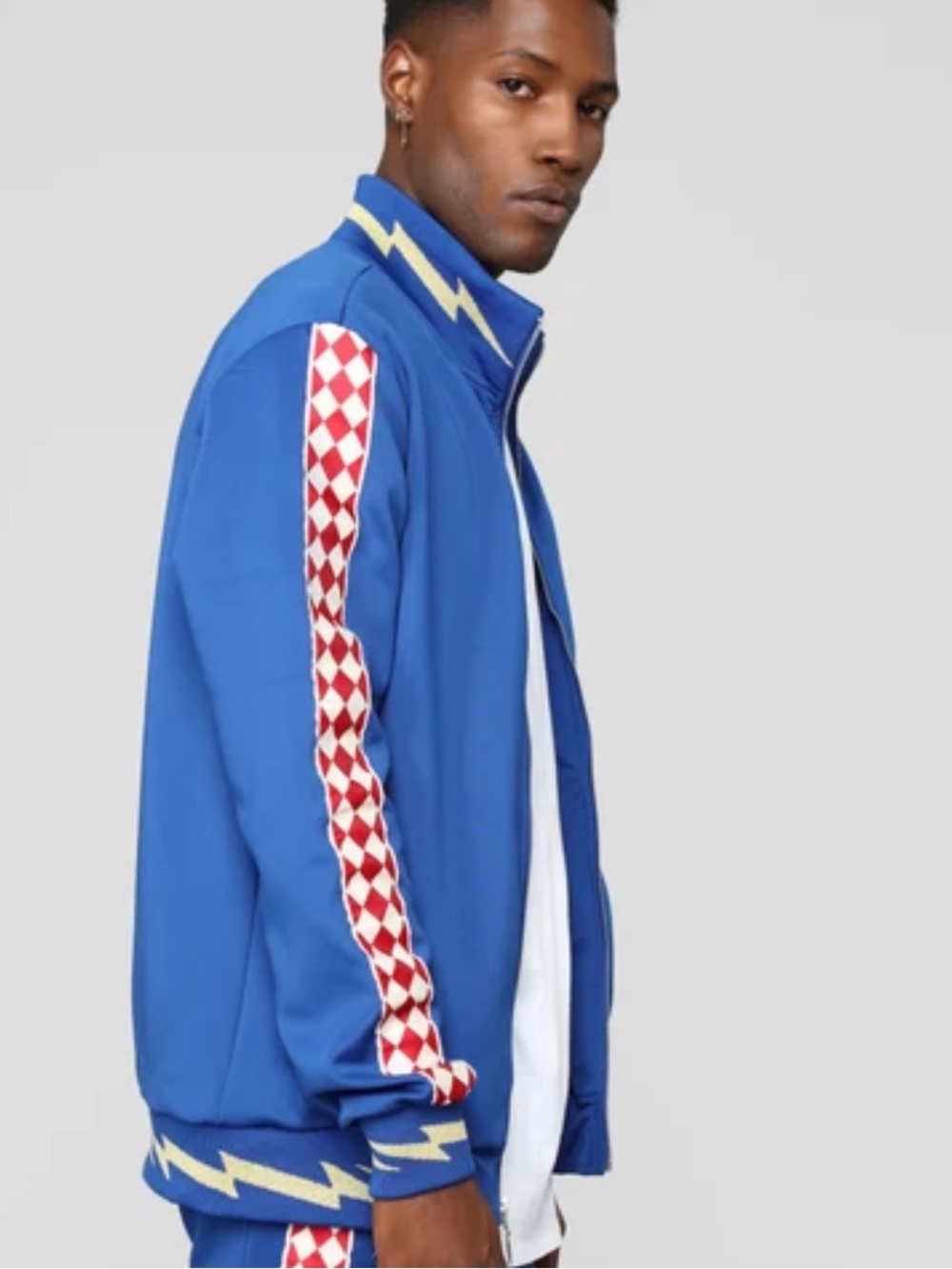 Reason Clothing Men’s Blue Track Jacket Checkerboard Lightning Streetwear Large